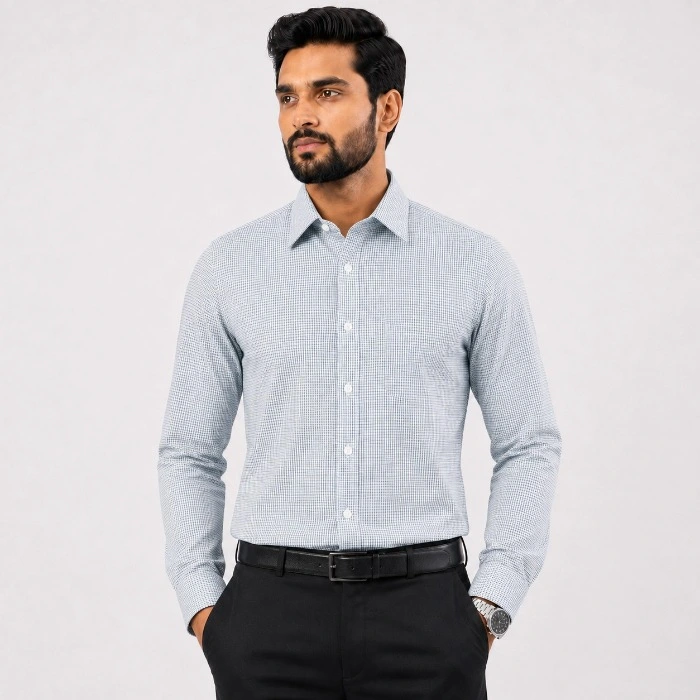 Signature Formal Mens Blue Micro Print Long Sleeve Shirt